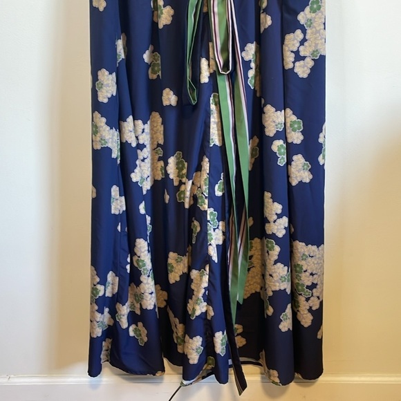 Wayward Francies Floral Maxi Dress 18 Blue Green Short Sleeve Tie Cherry Blossom - Picture 13 of 16